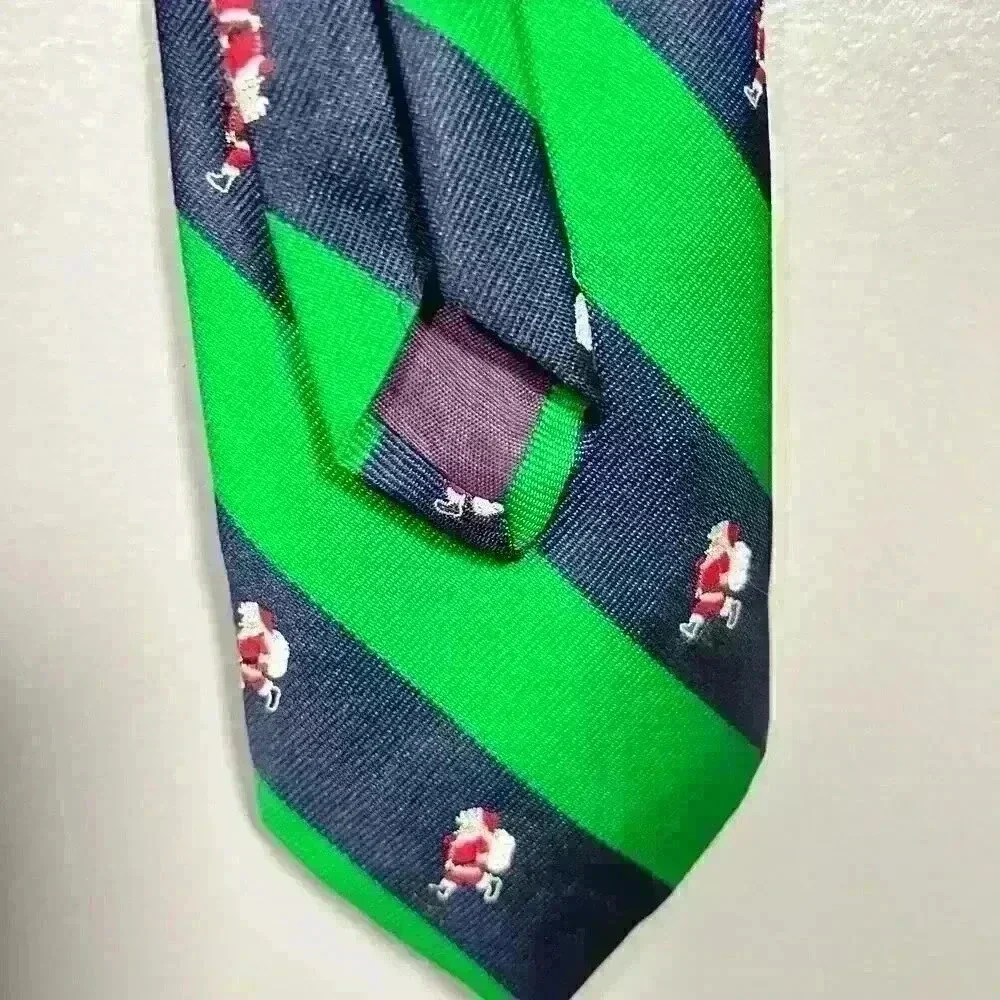 VINTAGE 90s BARRY KORMAN Santa Christmas Festive Striped Tie 53